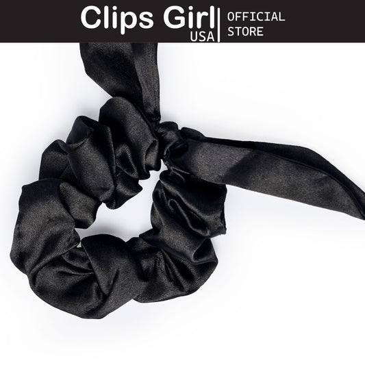 Black Satin Bow Scrunchie