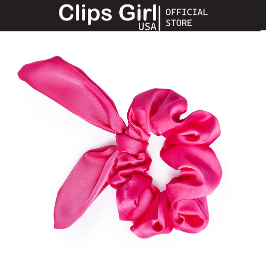 Fuchsia Satin Bow Scrunchie