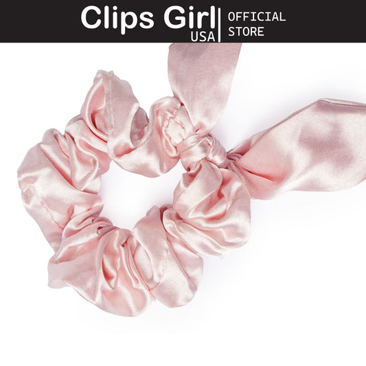Light Pink Satin Bow Scrunchie