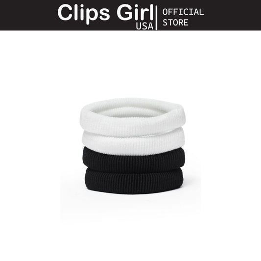 Black & White Ribbed Elastic Pony Teals (Set of 4)