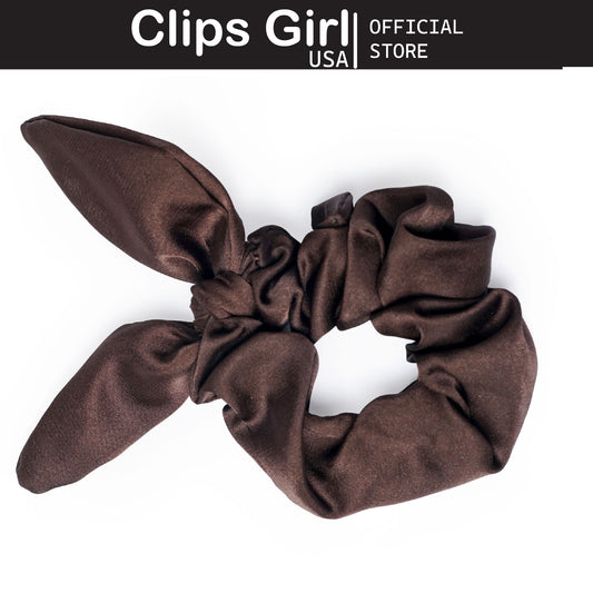 Chocolate Satin Bow Scrunchie