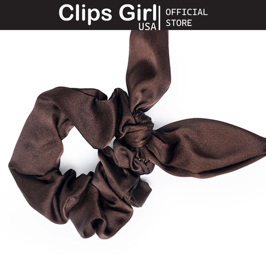 Chocolate Satin Bow Scrunchie