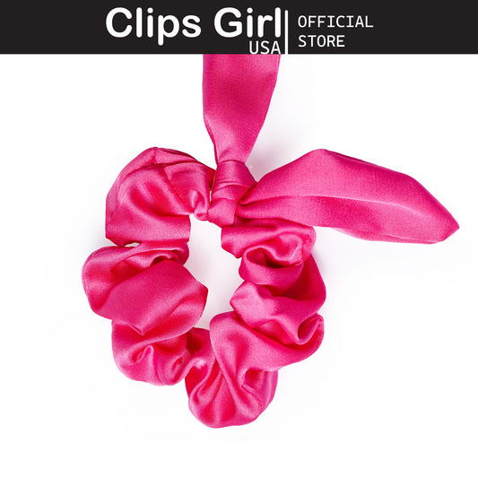 Fuchsia Satin Bow Scrunchie