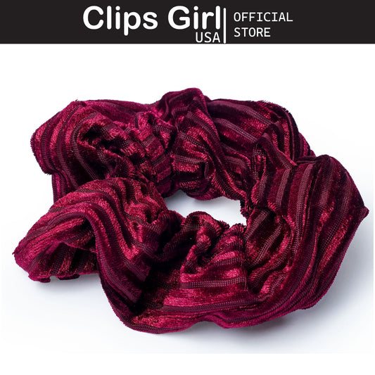 Burgundy Striped Velvet Scrunchie