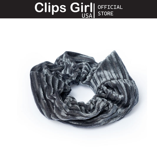 Charcoal Striped Velvet Scrunchie