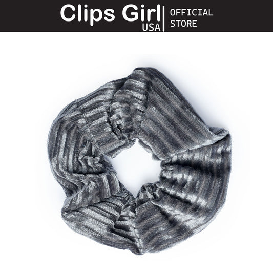 Charcoal Striped Velvet Scrunchie
