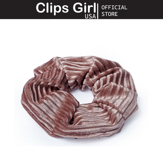 Dusty Rose Striped Velvet Scrunchie