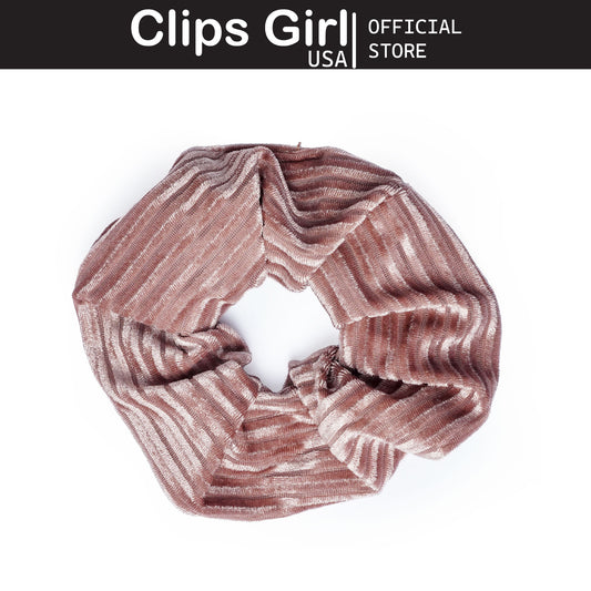 Dusty Rose Striped Velvet Scrunchie
