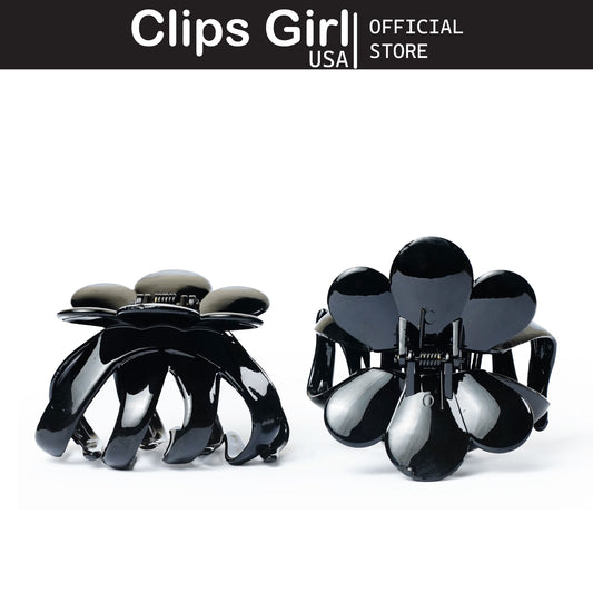 Glossy Black Petal Jaw Clip Set