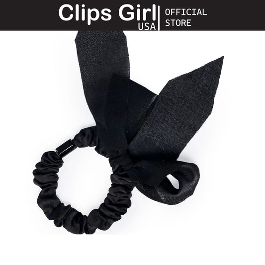Black Textured Bow Scrunchie