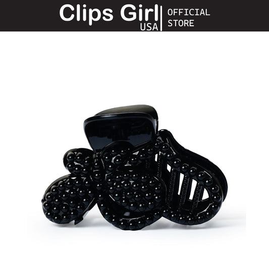 Glossy Black Beaded Jaw Clip