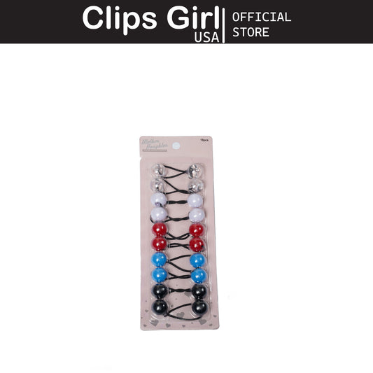 Mother & Daughter Assorted Ball Pony Teals 10pcs (Silver Glitter, White, Red, Blue, Black)