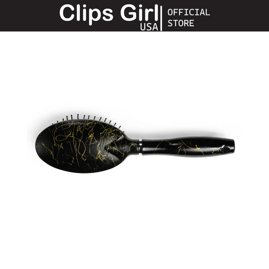 Black & Gold Marble Oval Cushion Hair Brush