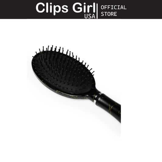 Black & Gold Marble Oval Cushion Hair Brush