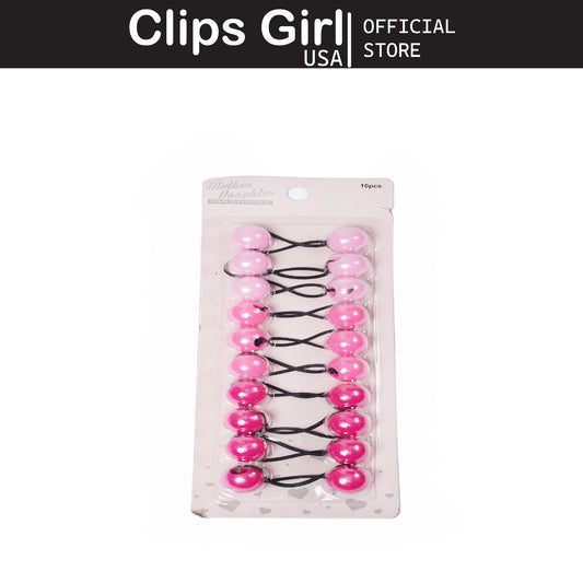"Mother Daughter" Pink Twin Bead Ponytail Holders (10pcs)