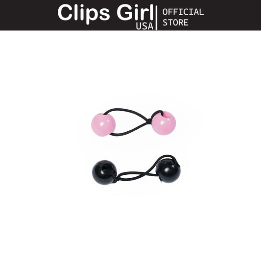"Mother Daughter" Pink & Black Twin Bead Ponytail Holders (10pcs)
